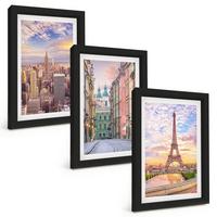 BILDER SET 3er Set - 20x30 cm Schwarzer Rahmen - Städte New York Paris Dämmerung - Schwarz, Kunststoff (20/30cm) - TULUP