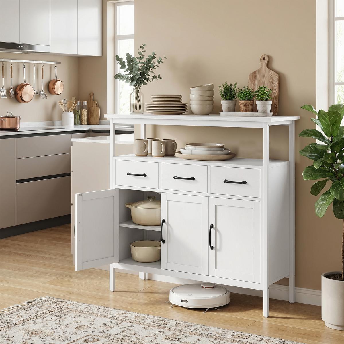 SIDEBOARD Spanplatte Edelstahl Weiß - Edelstahlfarben/Schwarz, Holzwerkstoff/Metall (35/88/95cm) - HOMCOM