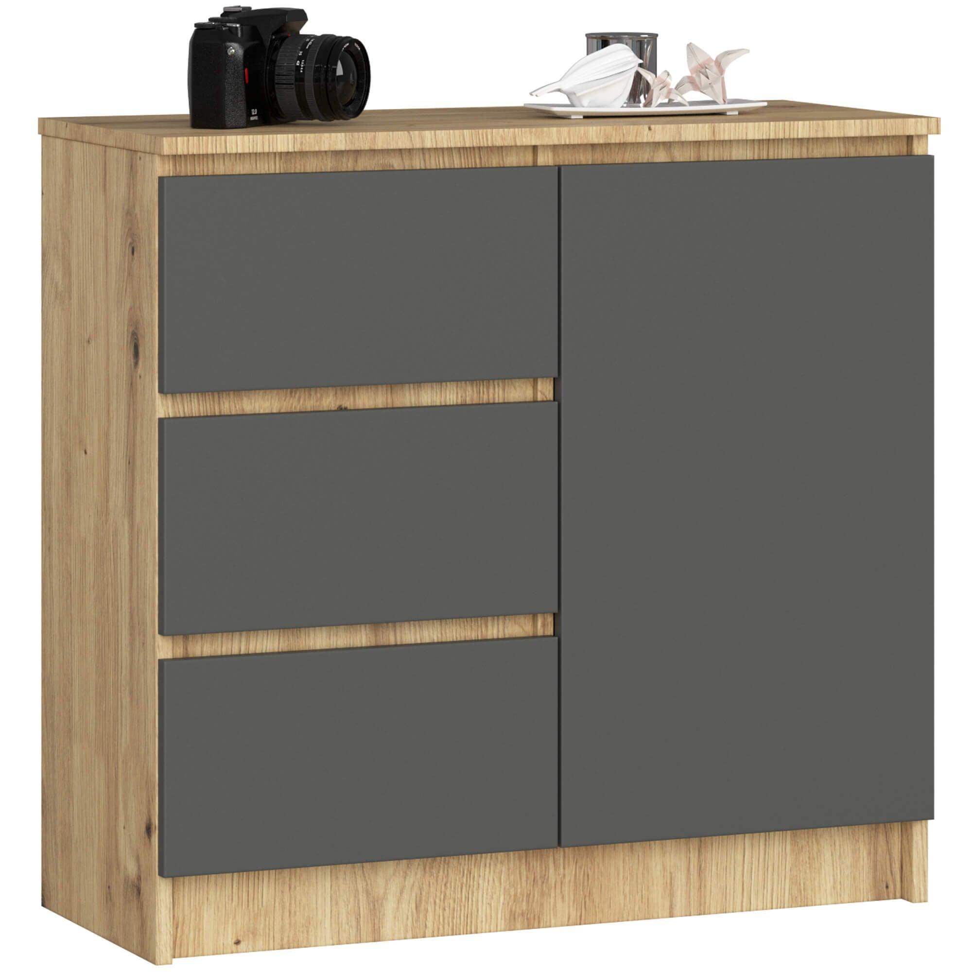 KOMMODE Eiche Artisan, Graphit Grau 77/80/35 - Eiche Artisan, Holzwerkstoff (80/77/35cm) - RAUMHIRSCH FURNITURE