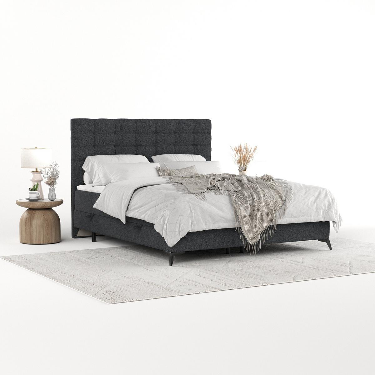 BOXBETT Niro 140/200 cm Anthrazit im Riva Stoff - Anthrazit/Schwarz, Holz/Holzwerkstoff (140/200cm) - AltaBeds
