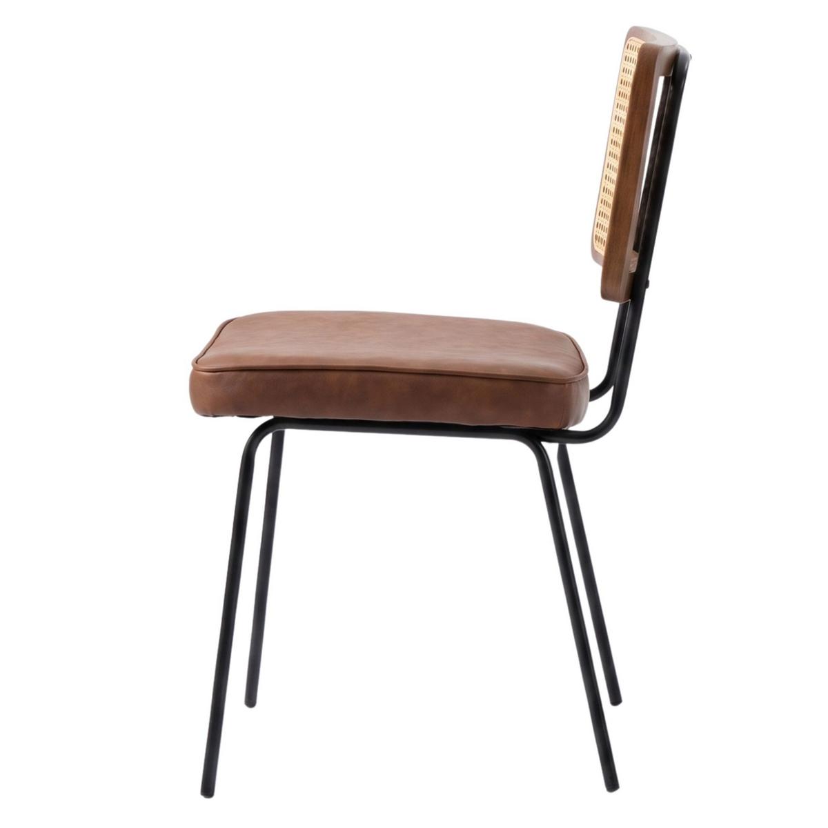 ESSZIMMERSTUHL 2er-Set Vintage PU-Leder Rattan-Optik Holz & Metallfüße - Braun, Leder (47/82/58cm) - Urban Meuble