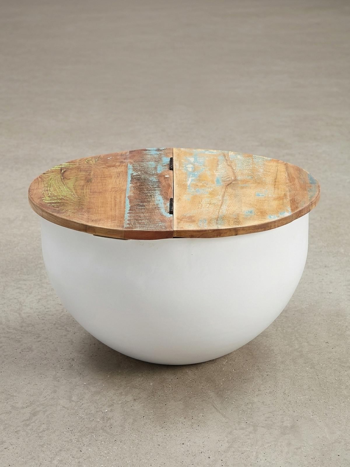 COUCHTISCH Industrie Stil mit klappbarer Tischplatte, Aufbewahrung, Massivholz, Metallkörper, Weiß 60x60x34 cm - Weiß, Holz/Metall (60/60/34cm) - KADIMA DESIGN