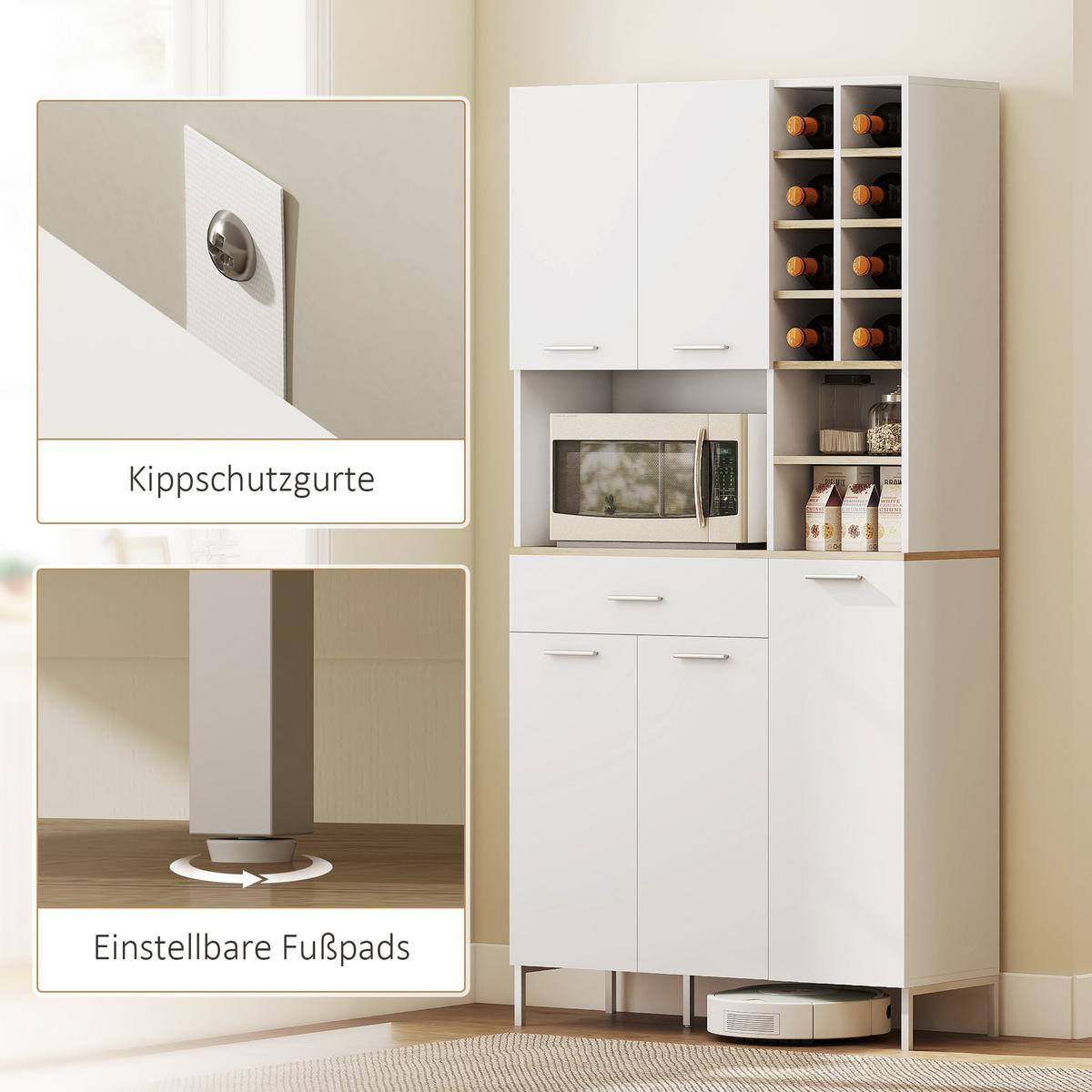 KÜCHENSCHRANK MDF Weiß - Silberfarben/Weiß, Holzwerkstoff/Metall (35/183/90cm) - HOMCOM