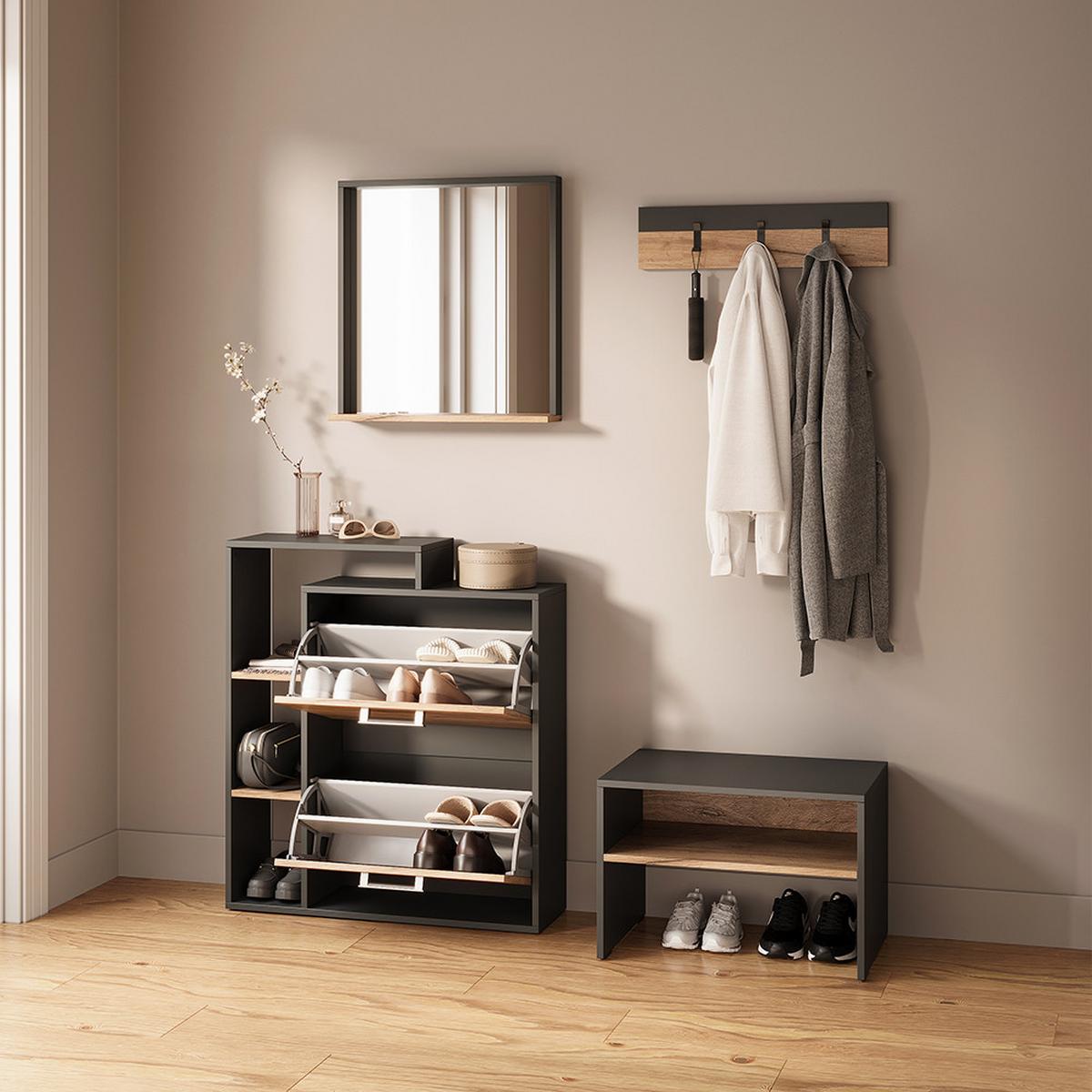 WANDSPIEGEL Ortello Anthrazit/Goldkraft Eiche 57 x 60 cm mit Spiegel - Honigeiche/Anthrazit, Holzwerkstoff (57/60/12cm) - Livinity®