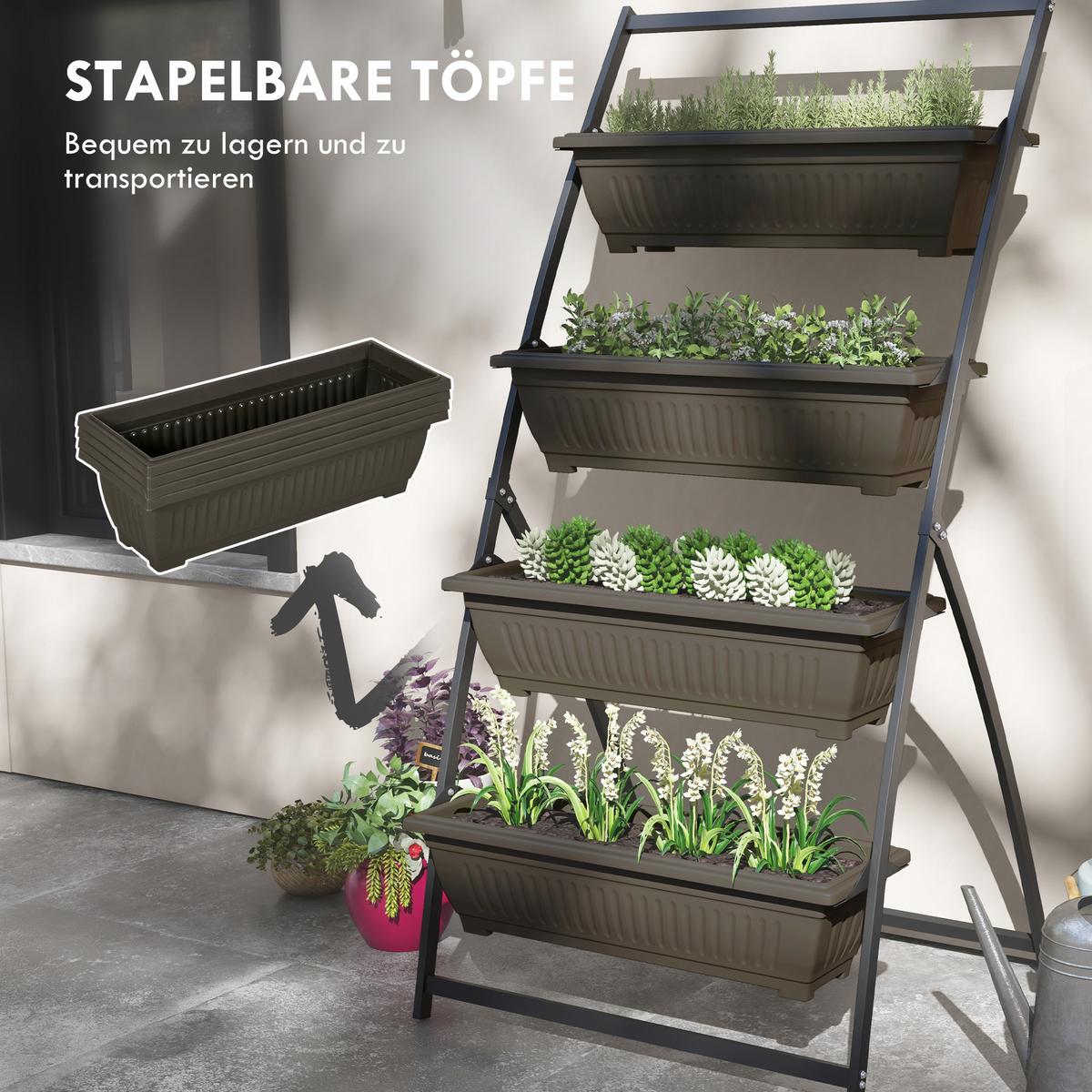PFLANZENTREPPE Blumenregal für Garten, Stahl, Braun, 76 x 79 x 162 cm - Braun, Metall (79/162/76cm) - Outsunny