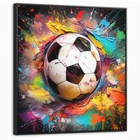 LEINWAND Bilder mit Rahmen - Fußball - Farbe - Farben - Schwarz - Weiß - 90x90 - Weiß, Textil (90/90cm) - MuchoWow