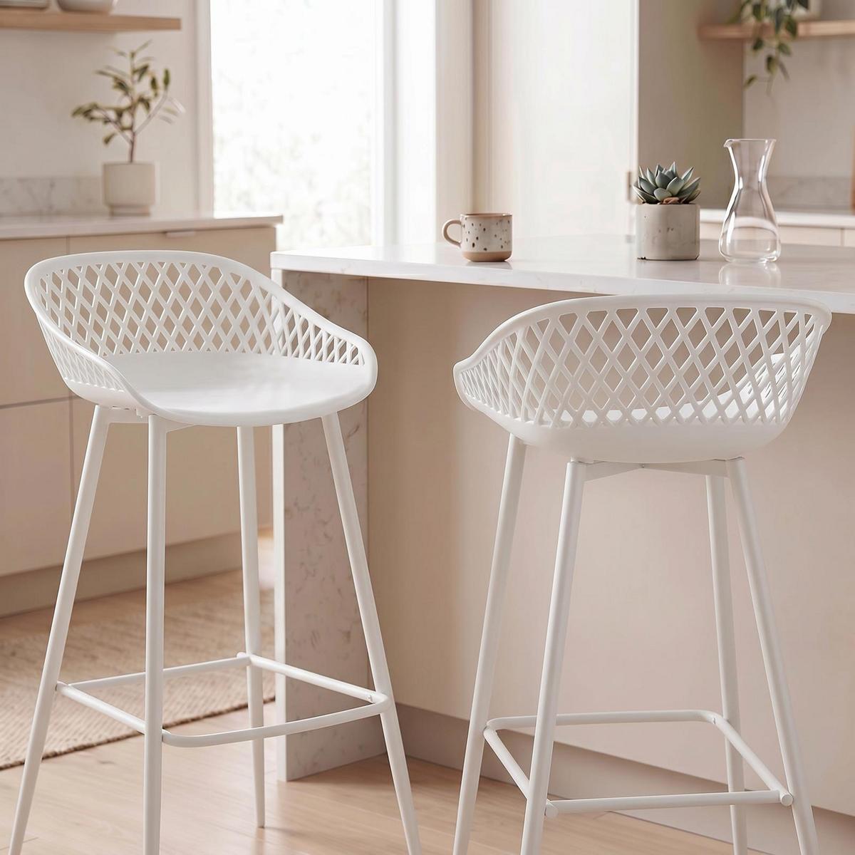 BARHOCKER IREK 2er-Set weiß/weiß - Weiß, Textil (47/99/49cm) - IDIMEX