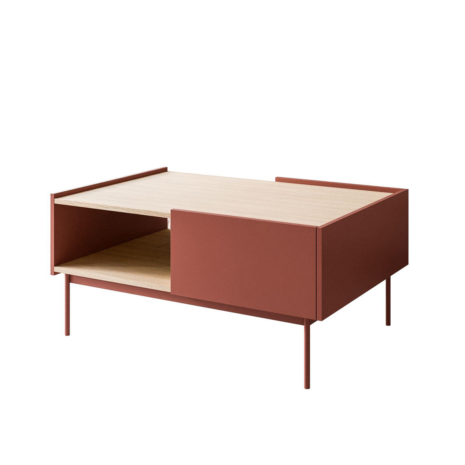COUCHTISCH ESSENCE L97 mit Keramik Rot / Eiche Linea - Eichefarben/Rot, Holzwerkstoff (97/45/65cm) - Lookway
