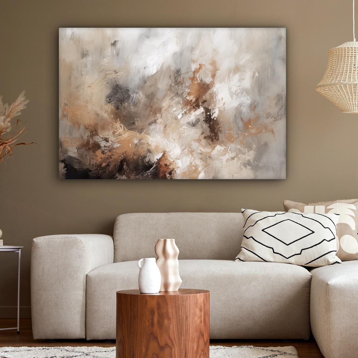 LEINWANDBILD Farbe - Abstrakt - Beige - Kunst Groß 140x90 cm - Greige, Textil (140/90cm) - MuchoWow