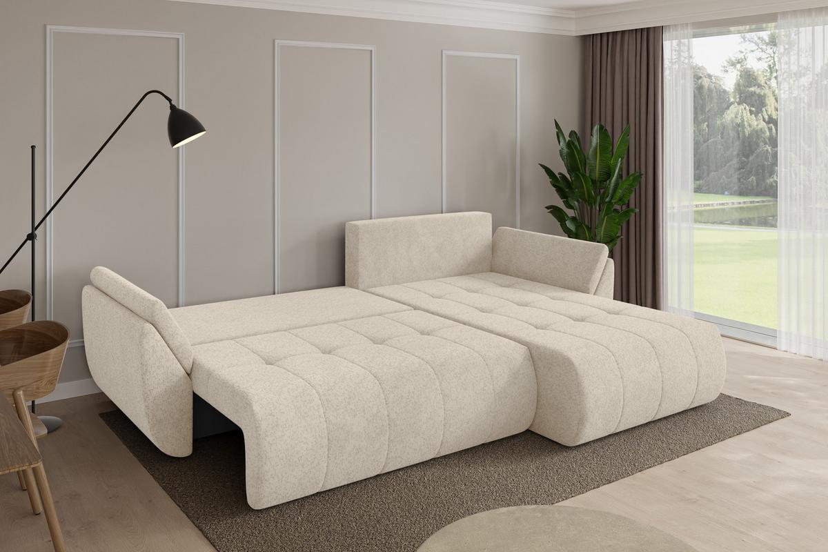 ECKSOFA mit Schlaffunktion Ottomane Rechts TOKO-L 277x194x86 Creme Velours - Creme/Schwarz, Holzwerkstoff/Kunststoff (277/194cm) - ALTDECOR