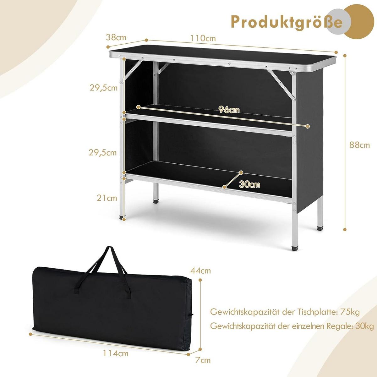 CAMPINGSCHRANK Schwarz - Schwarz, Holzwerkstoff (38/110/88cm) - COSTWAY