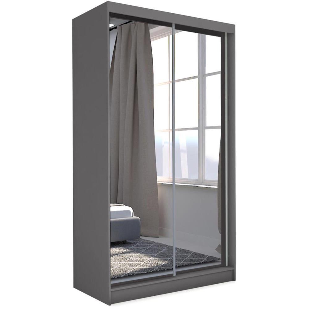 SCHWEBETÜRENSCHRANK Debra II 120/216/61 graphit mit Spiegel und Schubladen - Graphitfarben, Holzwerkstoff (120/216/61cm) - Beautysofa