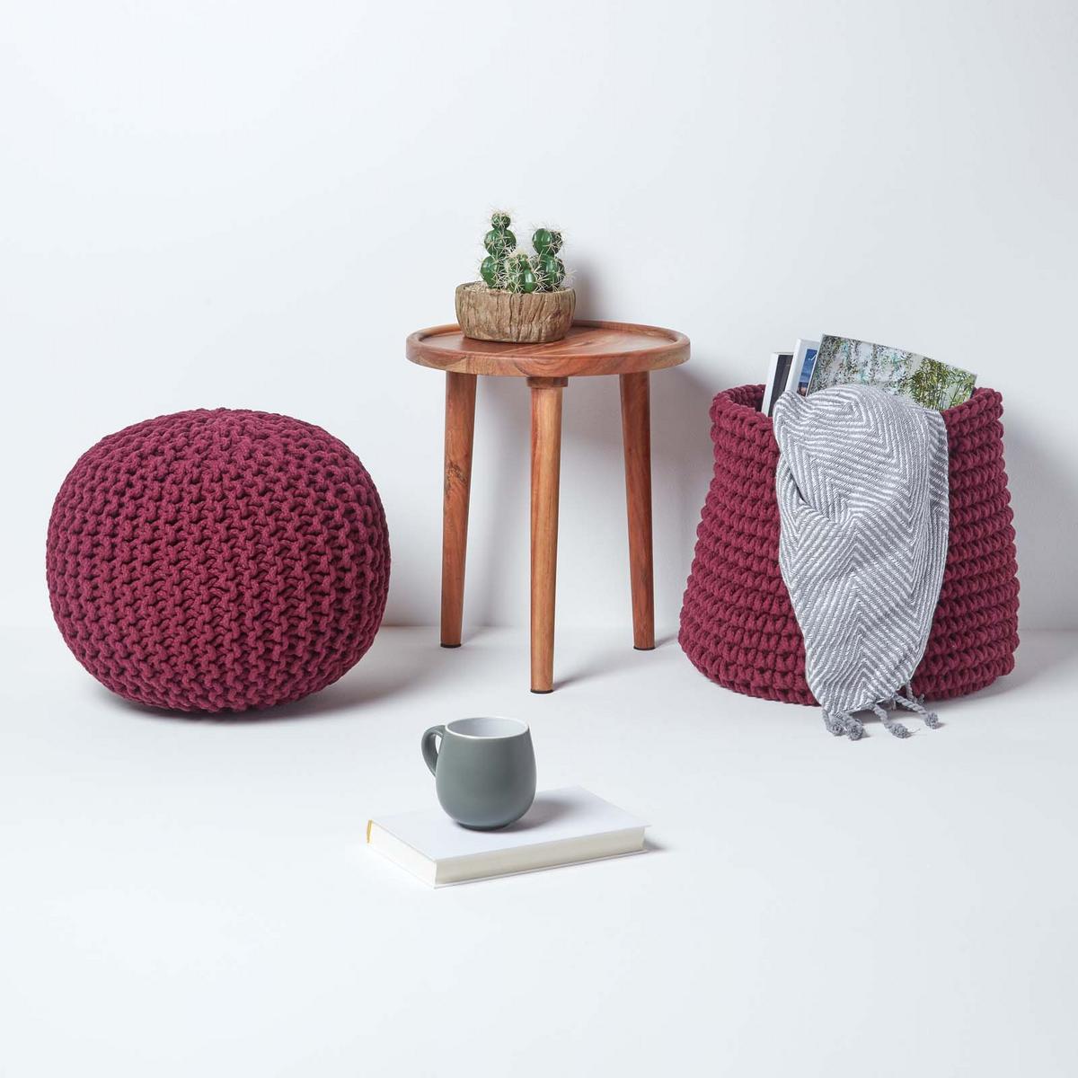 STRICK-POUF weinrot, 40/40/35 cm - Weinrot, Textil (40/35/40cm) - Homescapes