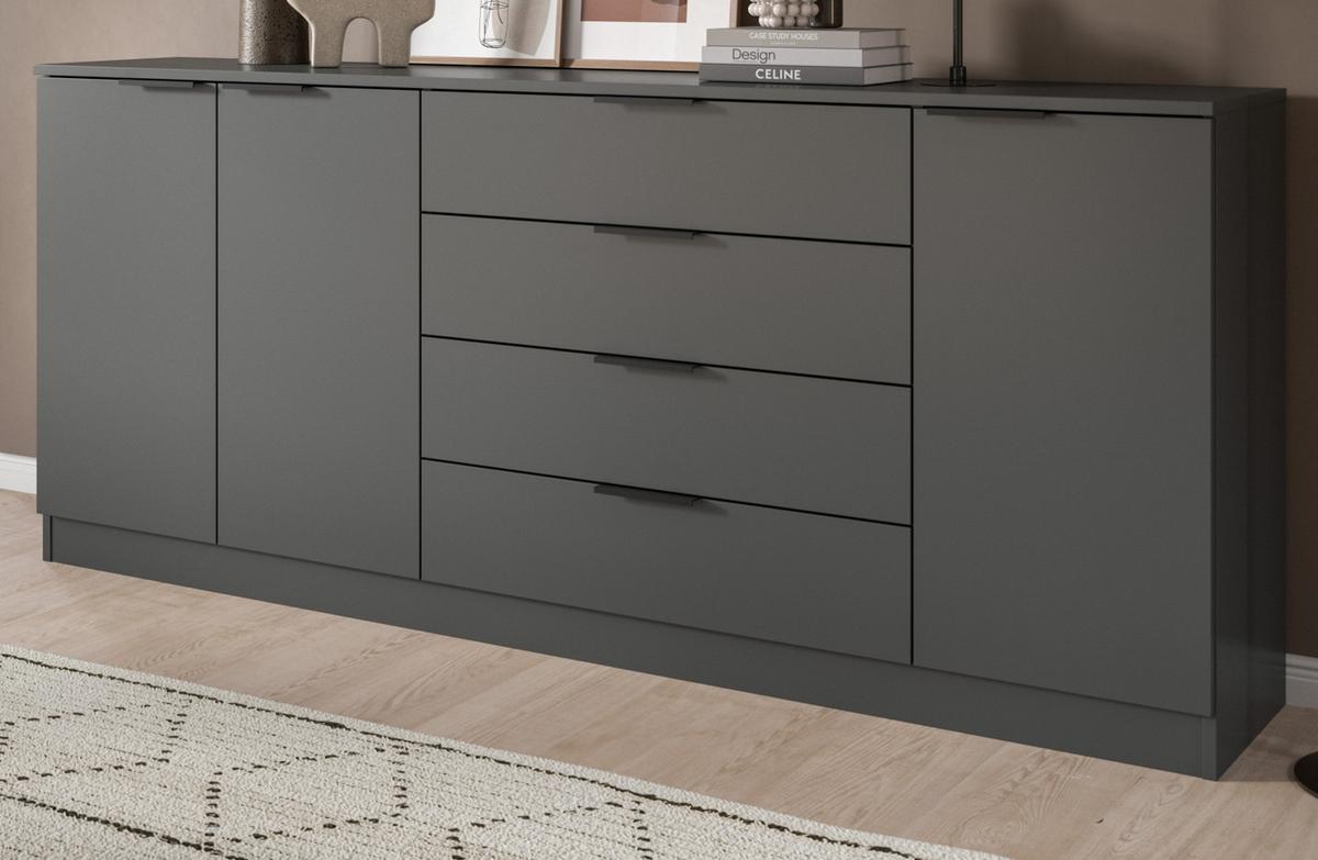 SIDEBOARD grau 185 x 80 cm, Kommode mit viel Stauraum - Schwarz/Grau, Holzwerkstoff/Kunststoff (185/80/35cm) - Inn.Furn