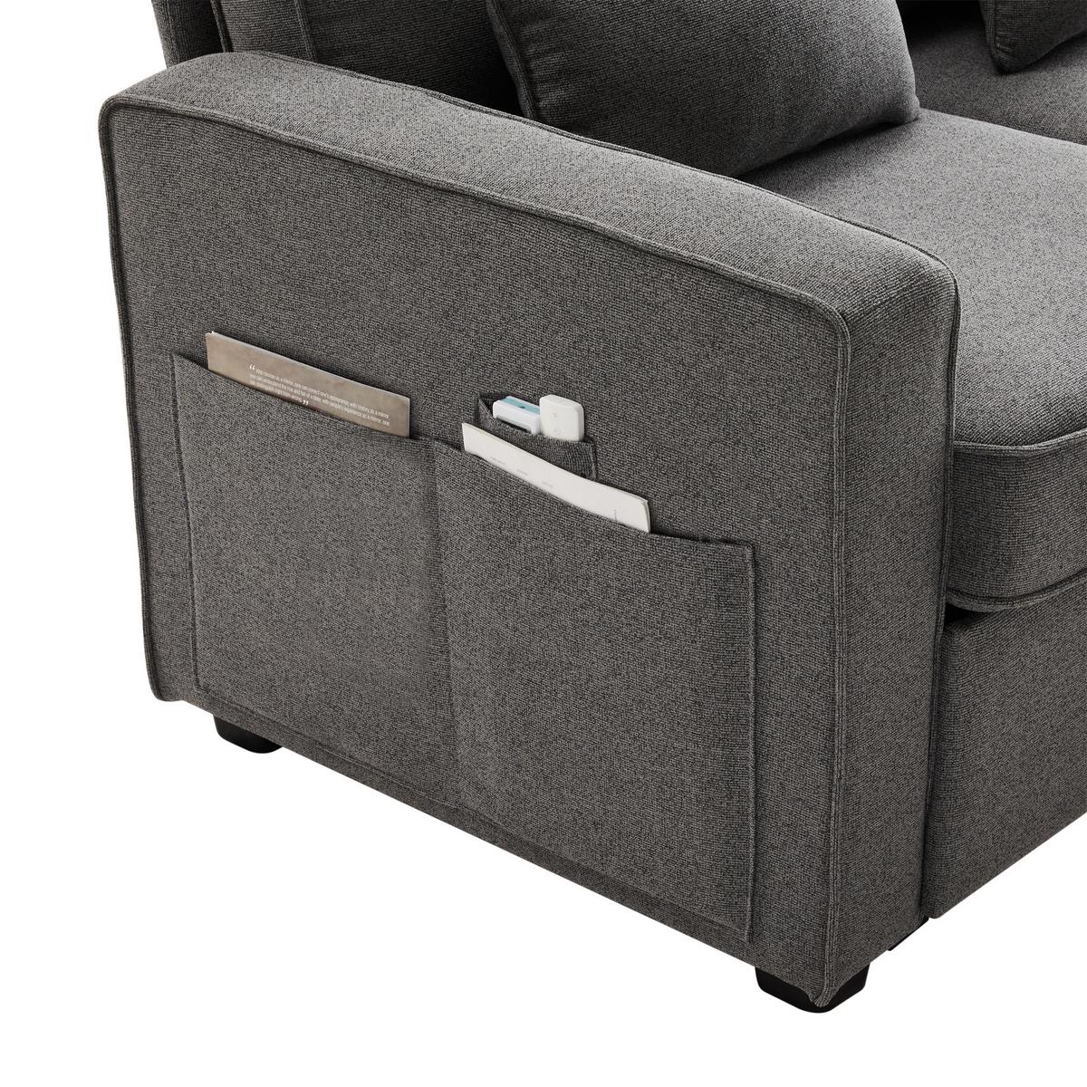 4-SITZER-SOFA Mit Leinenarmlehnen Und 4 Kissen Grau 264/83/87 cm - Grau, Holzwerkstoff/Metall (83/87/264cm) - Urban Meuble