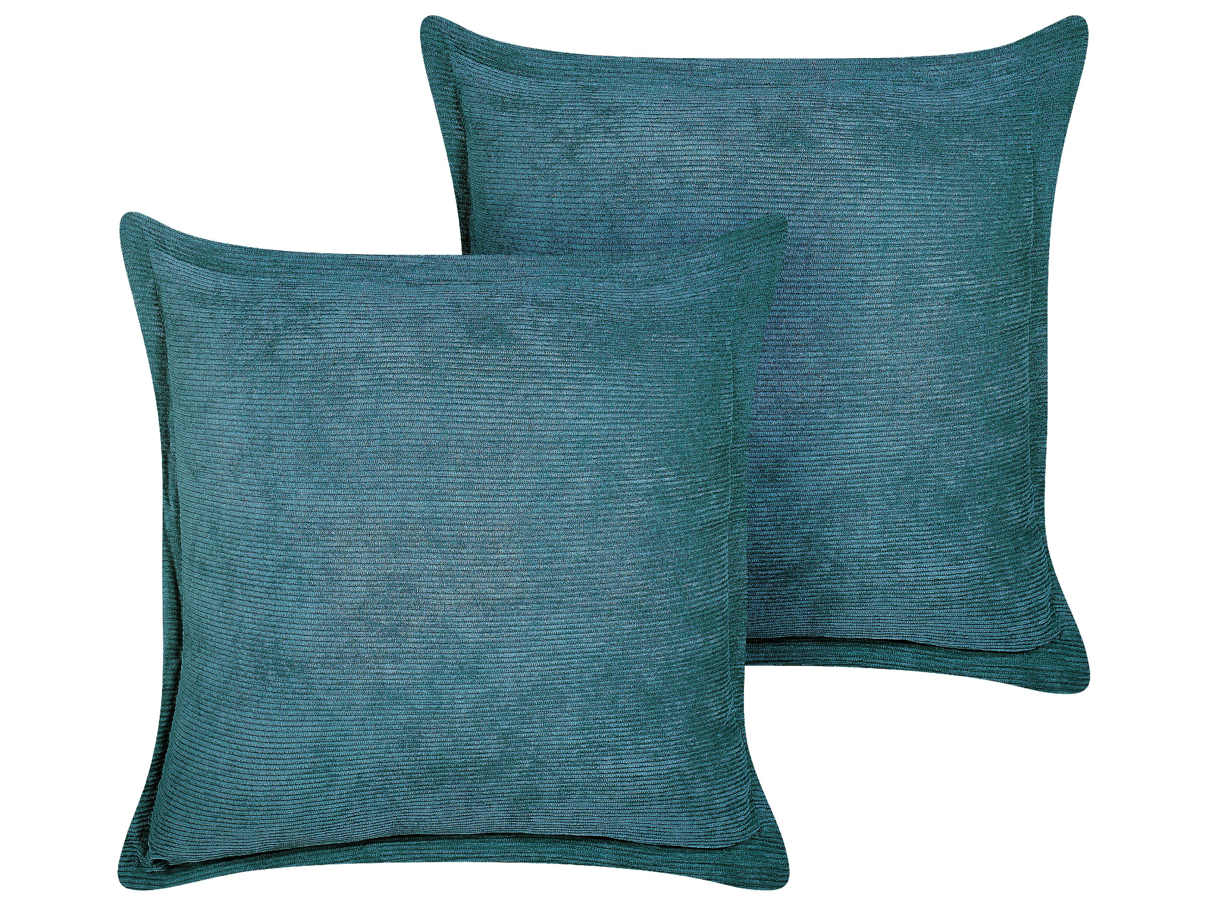 DEKOKISSEN CORD 2er-Set Blaugrün 43/43 cm Zinnia - Türkis, Textil (43/43cm) - Beliani