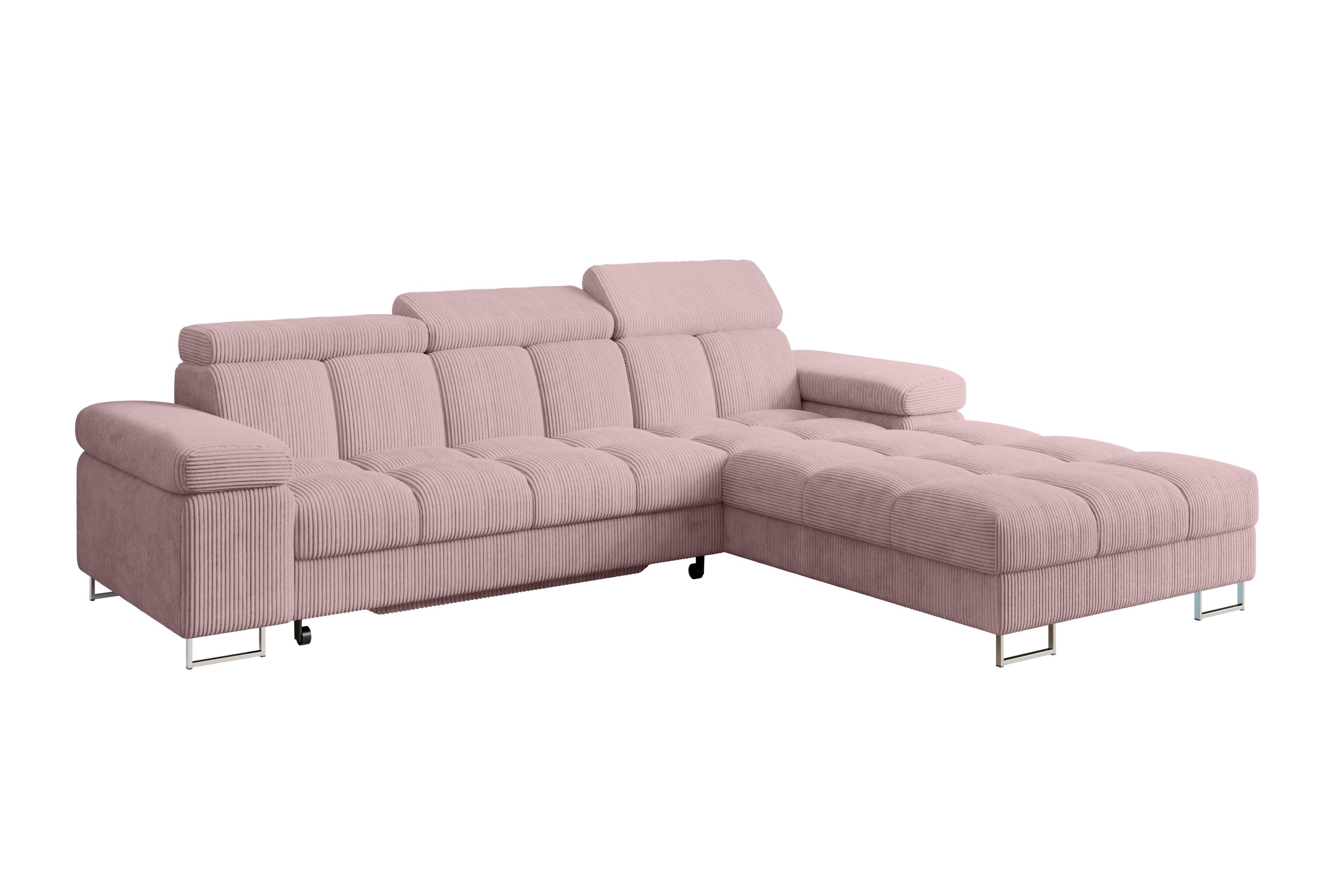 ECKSOFA mit Schlaffunktion Ottomane Rechts COMA L 271x203x79 Rosa Cord - Rosa, Holzwerkstoff/Textil (203/271cm) - ALTDECOR