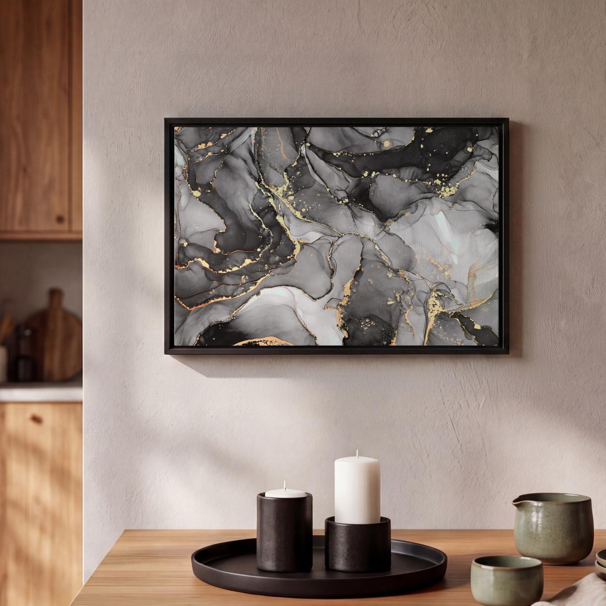 LEINWAND Bilder mit Rahmen - Grau - Luxus - Gold - Marmor - 30x20 - Dunkelgrau, Textil (30/20cm) - MuchoWow