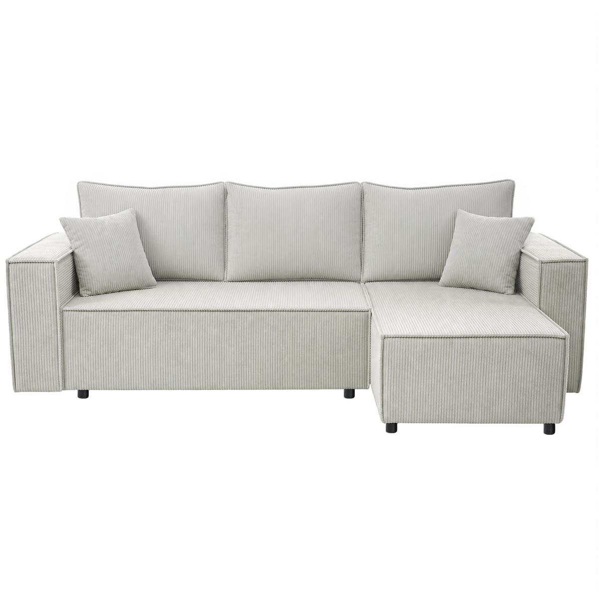 ECKSCHLAFSOFA Neapol mit Bettkasten, 255 cm, Cord-Stoff, Beige - Beige/Schwarz, Textil (256/148cm) - Beautysofa