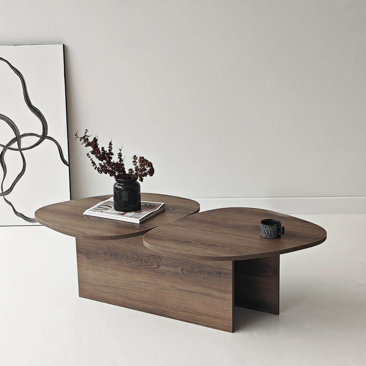 COUCHTISCH mit doppelter Platte in organischer Form 125/60/38 cm - Naturfarben, Holzwerkstoff (10/60/38cm) - Calicosy