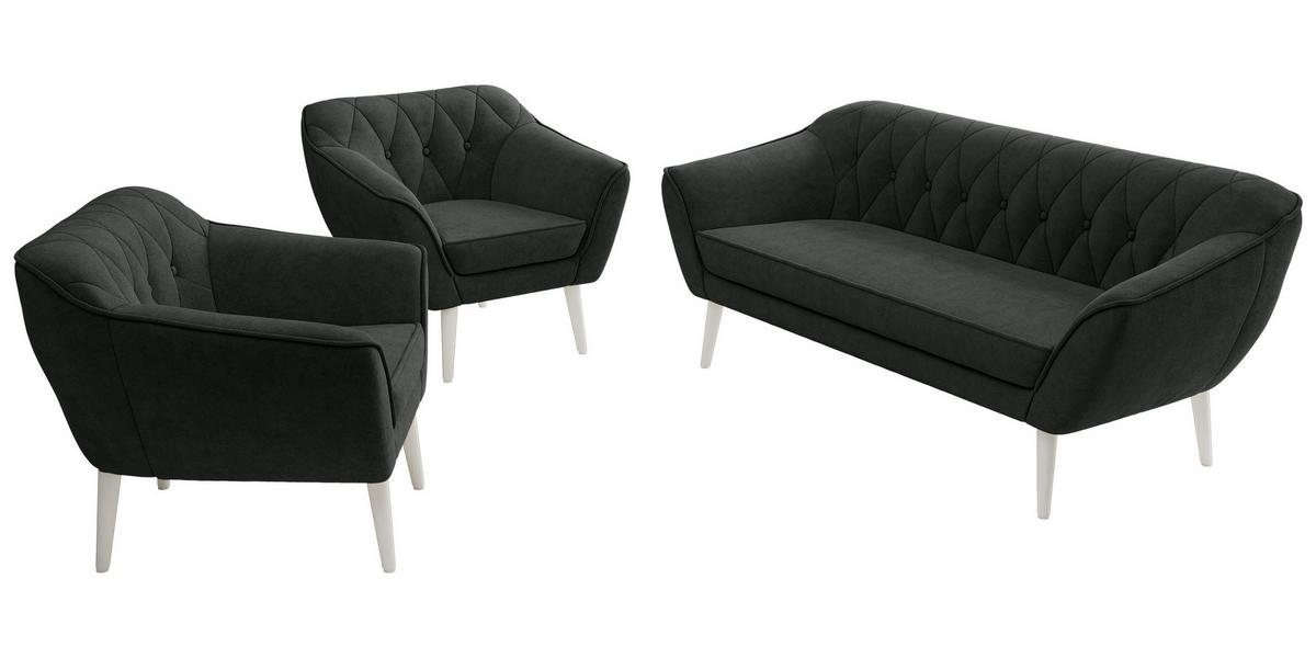 SITZGARNITUR PIRS 3+1+1 - Dunkelgrau Strukture - Weiße Beine - Dunkelgrau/Graphitfarben, Holzwerkstoff/Textil (180/75/74cm) - MKS