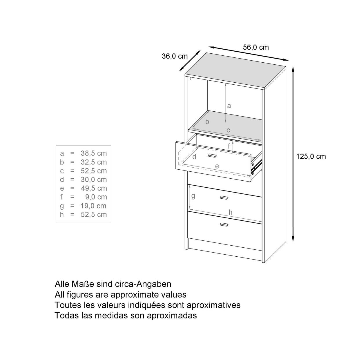 KOMMODE Pino Fronten in Avola-Anthrazit - Anthrazit, Holzwerkstoff (56/125/36cm) - Vladon