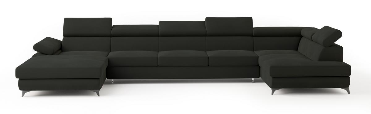 WOHNLANDSCHAFT MONTIVA Schwarz Velours-Stoff mit Schlaffunktion - Schwarz, Holz (410/89/190cm) - MASSENO