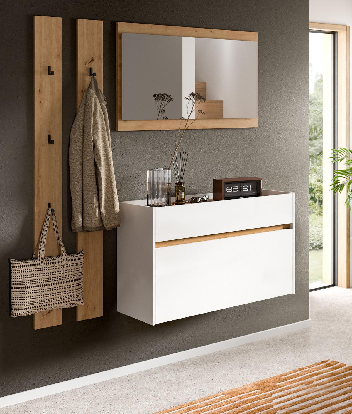 GARDEROBEN-SET weiß und Artisan Eiche, Flur Garderobe 4-teilig, 172 x 197 cm - Weiß/Eiche Artisan, Holzwerkstoff (172/197/32cm) - Inn.Furn