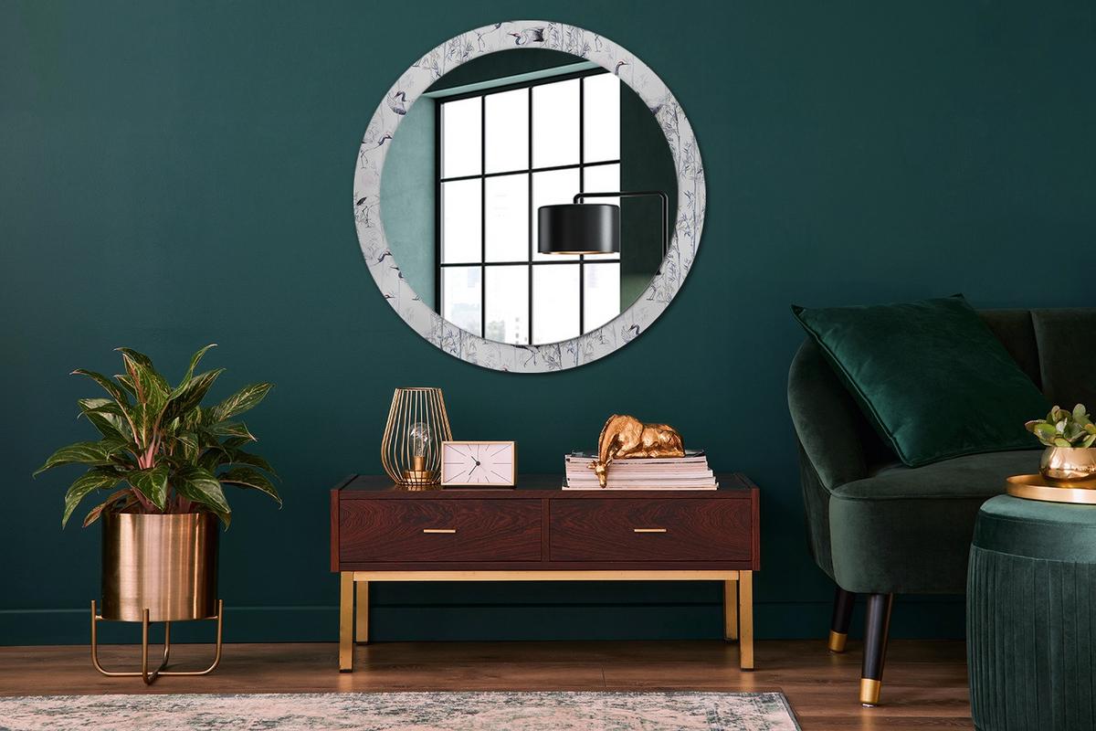 SPIEGEL Rund Ø 90 cm mit Aufdruck - Blau/Weiß, Glas (90/90/0.4cm) - Wallfluent