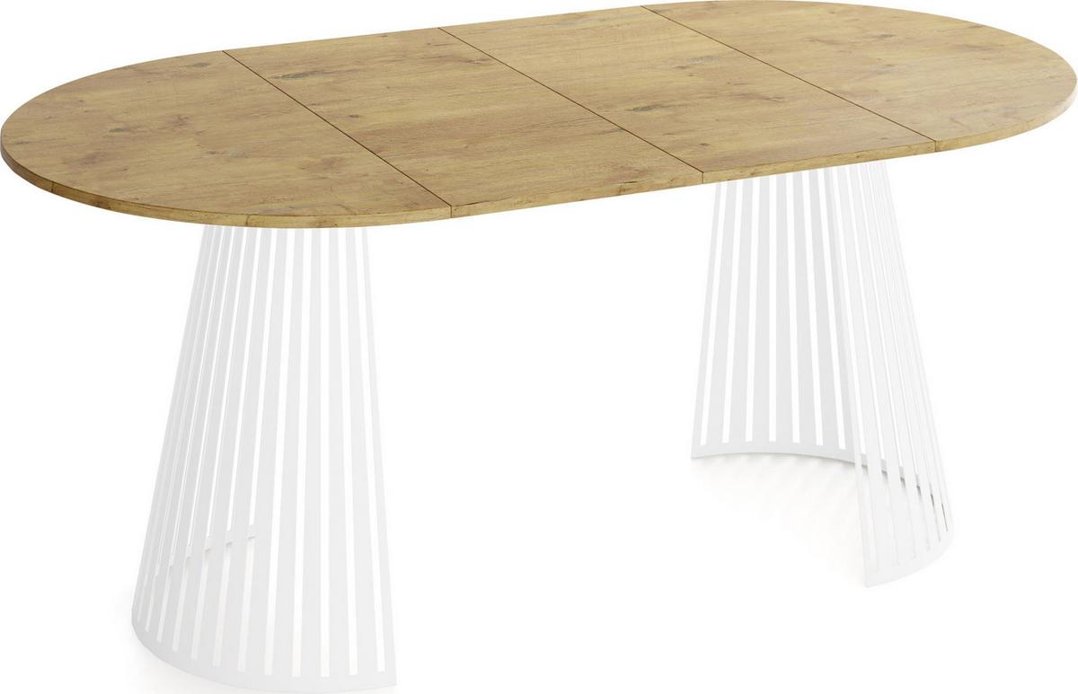 ESSTISCH Naro rund ausziehbar mit Weißem Lamellen-Metallgestell, Braun 100-180/100/76 cm - Eichefarben/Weiß, Holzwerkstoff/Metall (100/176/76cm) - WFL GROUP