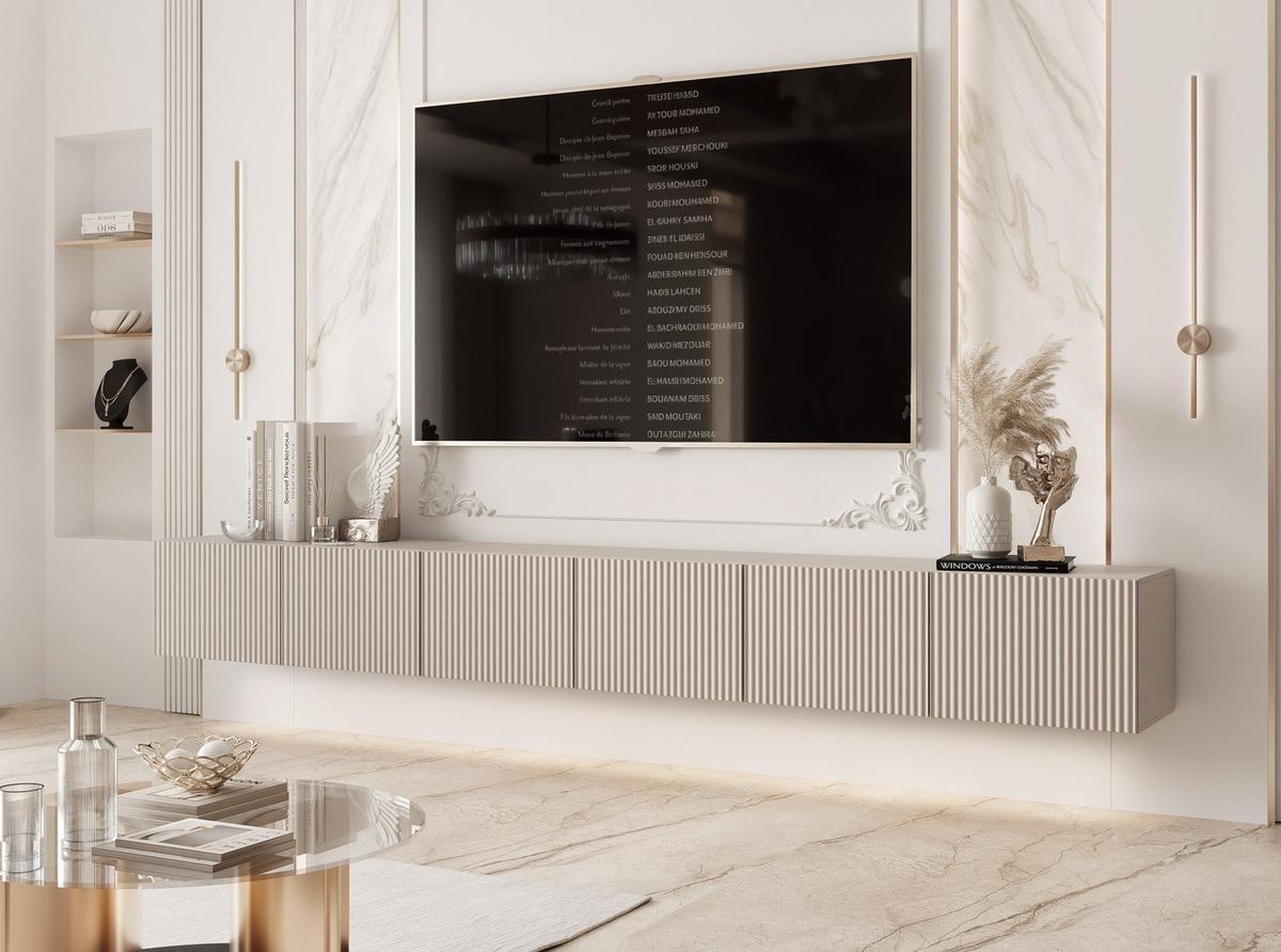 TV-HÄNGESCHRANK ANGEL 300 cm, geriffelte Front, LED-Beleuchtung, Kaschmir - Kaschmir, Holzwerkstoff (300/36/40cm) - Idohome
