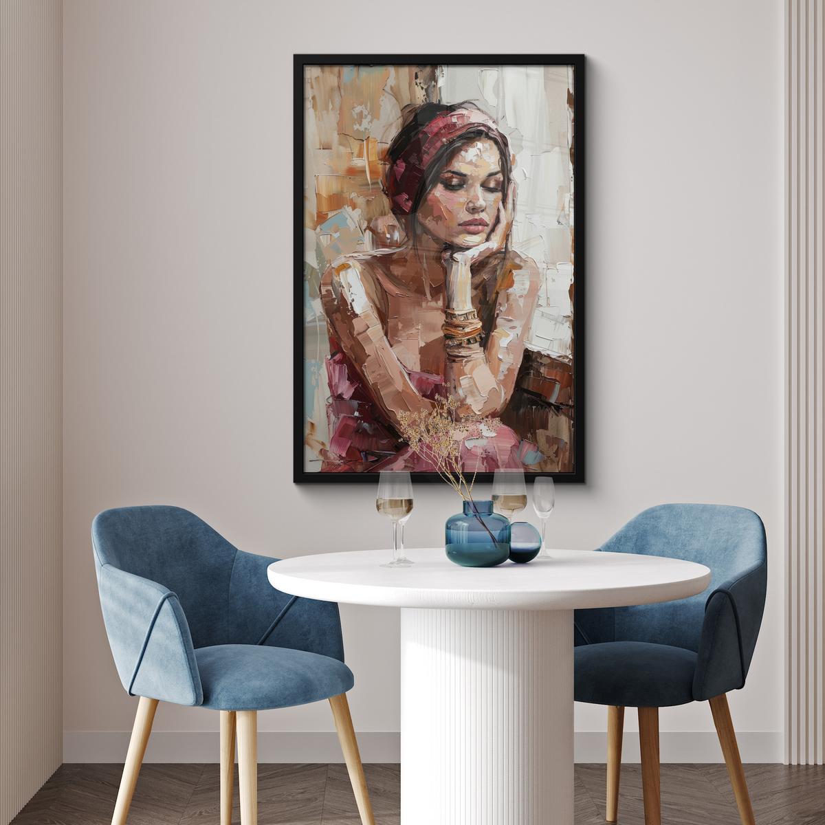 POSTER MIT RAHMENGERAHMTES BILD Frau - Lackierung - Porträt - Modern 60x90 cm - Altrosa, Papier (60/90cm) - MuchoWow