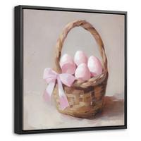 LEINWAND Bilder mit Rahmen - Korb - Eier - Rosa - 20x20 - Beige, Textil (20/20cm) - MuchoWow