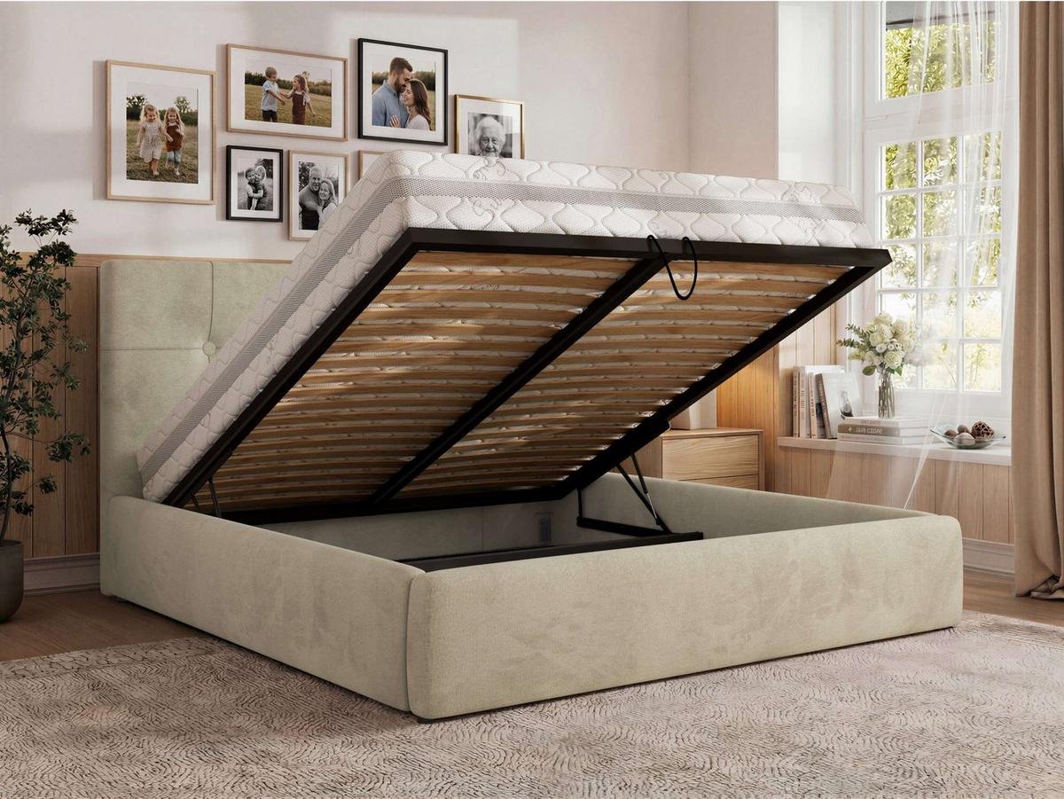 POLSTERBETT CALERIO CLASSIC 160/200 - Beige Velvet - Matratze Pocket - Beige/Schwarz, Kunststoff/Textil (160/200cm) - MKS