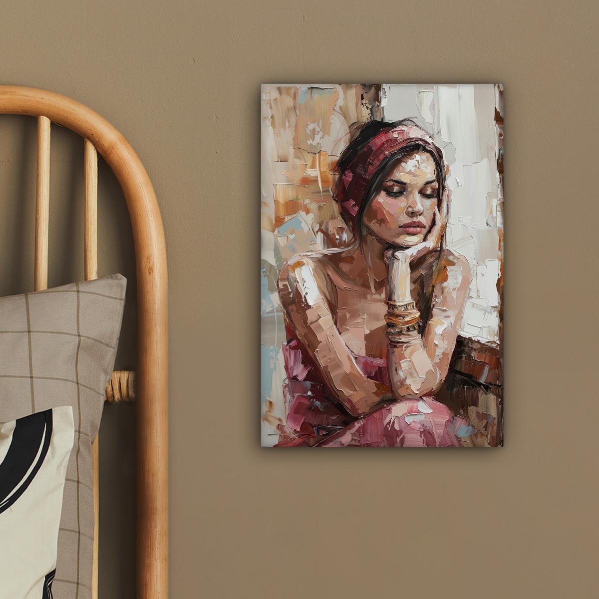 LEINWANDBILD Frau - Lackierung - Porträt - Modern Deko Wohnzimmer 20x30 cm - Altrosa, Textil (20/30cm) - MuchoWow