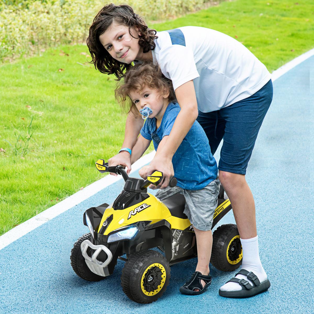 RUTSCHAUTO Kinder Tretauto Kinderauto mit Füßen rutschen Licht Musik Gelb - Gelb, Metall (67/5/38cm) - HOMCOM