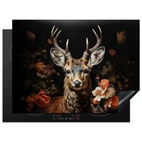 HERDABDECKPLATTE Hirsch - Tier - Blumen - Natur - Botanisch Induktionsmatte 71x52 cm - Kupferfarben, Kunststoff (71/52/0.2cm) - MuchoWow