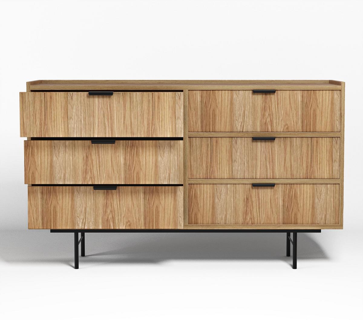 SIDEBOARD Nordiva 6S Hikora Natur 150/90/40 cm – Metallgestell - Schwarz/Naturfarben, Holzwerkstoff/Metall (150/90/40cm) - AX Living