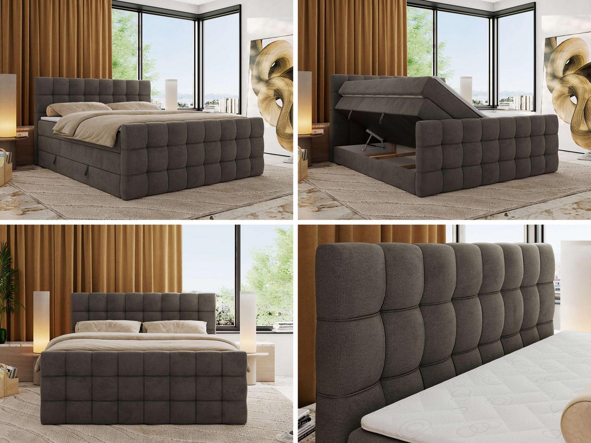 BOXSPRINGBETT ALTIVO KING DUO 120/200 - Dunkelgrau Velvet - H4 - Anthrazit, Textil (120/200cm) - MKS