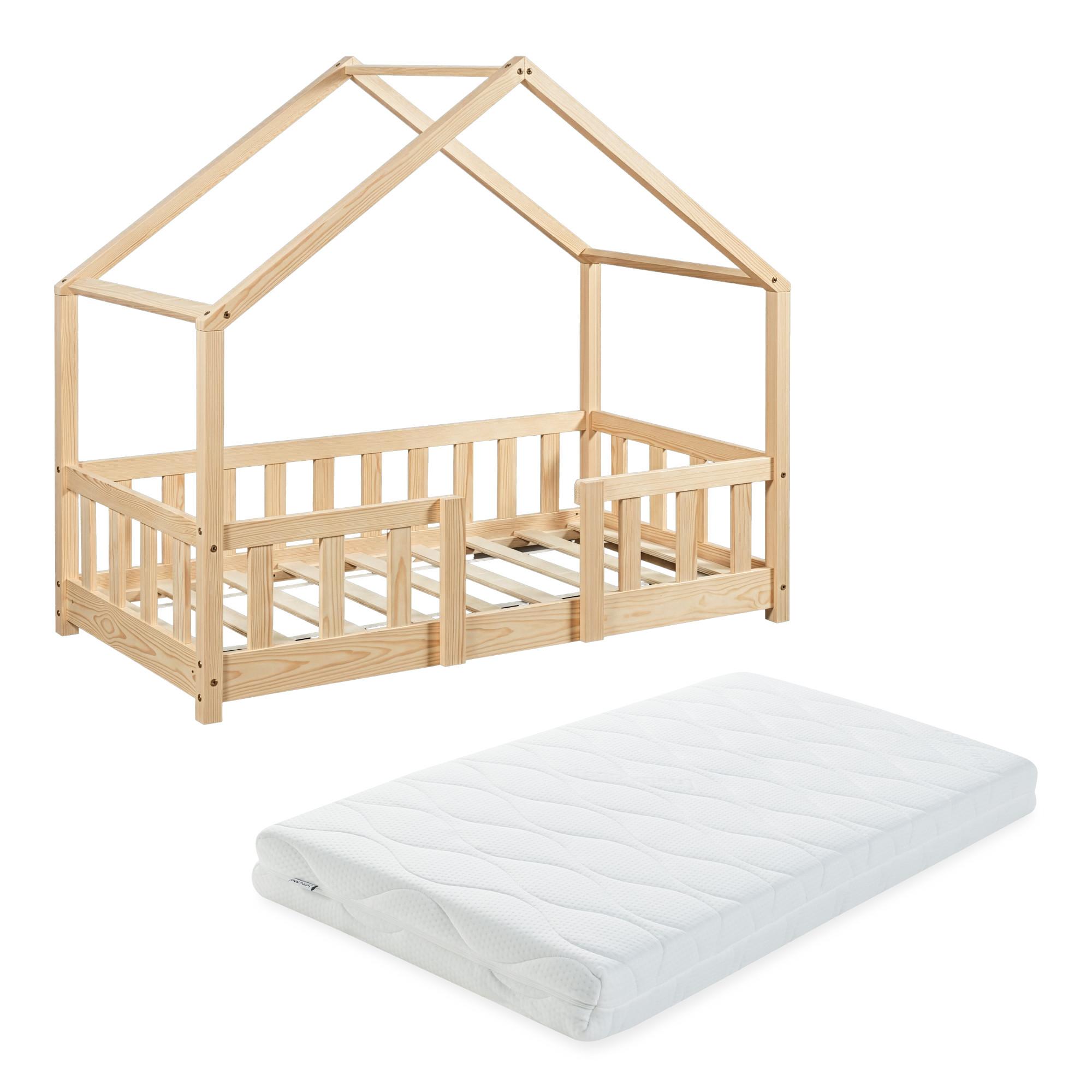 HAUSBETT Treviolo mit Matratze - Naturfarben, Holz/Textil (70/140cm) - [en.casa]