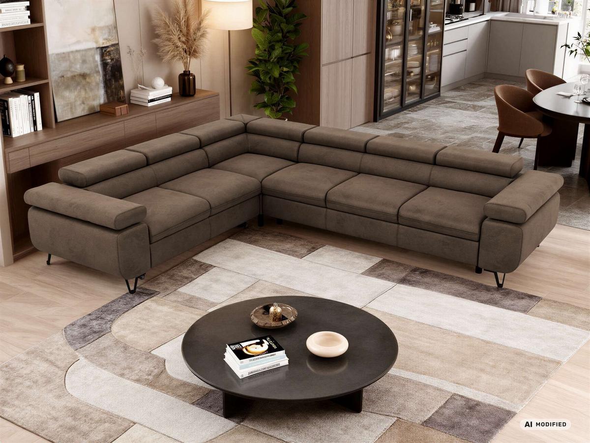 ECKSOFA NORDEN L - Braun Velvet - Rechts Seite - Dunkelbraun/Schwarz, Textil/Metall (329/269cm) - MKS