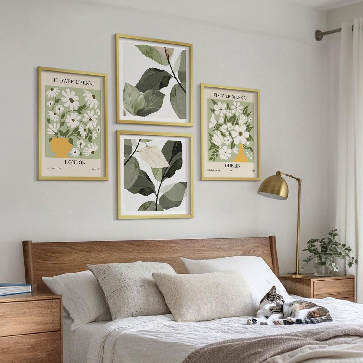 BILDER SET 4er Set - 50x50 cm & 40x60 cm Goldrahmen - Blumenmuster London Dublin - Goldfarben, Kunststoff (50/50cm) - TULUP