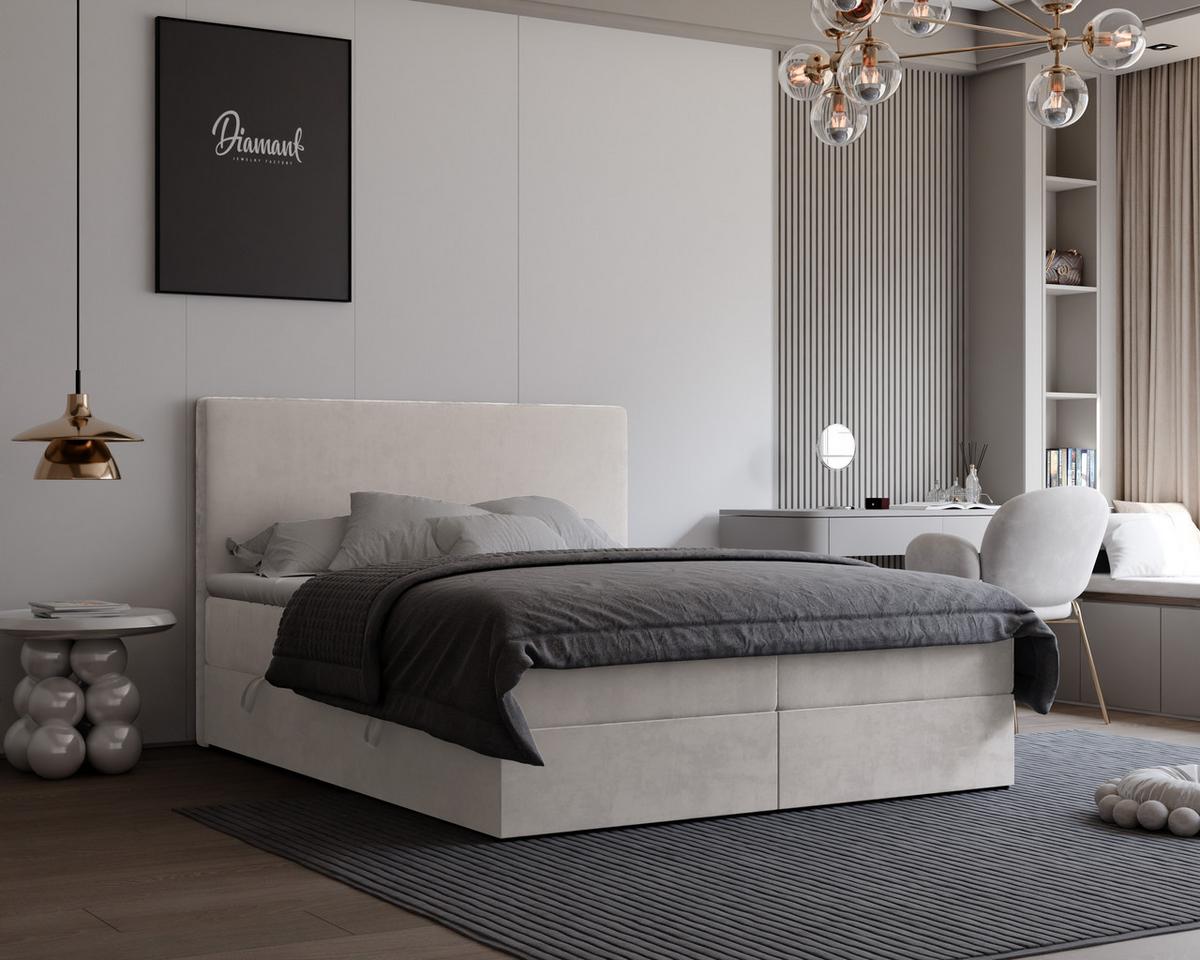 BOXBETT GIULIA 180/200 cm mit Matratze und Topper, Creme - Creme, Textil (180/200cm) - Idohome