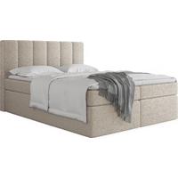 BOXBETT Amira mit Bettkasten, Boucle Beige 160/200 cm – 7-Zonen Taschenfederkern-Matratze & Komfortschaum-Topper - Beige/Schwarz, Kunststoff/Textil (160/200cm) - WFL GROUP