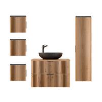 BADMÖBEL 80.6cm Gaia 2er-Set Holz in Eichenoptik und Schwarz - Braun, Holzwerkstoff (80.6/59/46cm) - Petits-meubles
