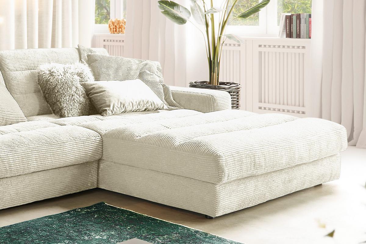 ECKSOFA XL LANA Cremeweiß Cord - Creme/Schwarz, Textil (416/205cm) - KAWOLA