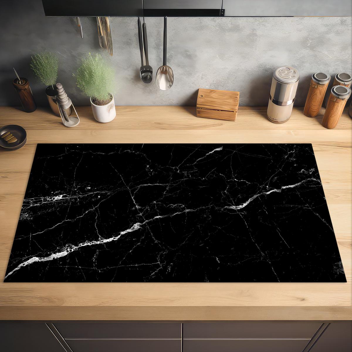 HERDABDECKPLATTE Marmoroptik - Schwarz - Luxus Induktionsschutz 91.6x52.7 cm - Grau, Kunststoff (91.6/52.7/0.2cm) - MuchoWow