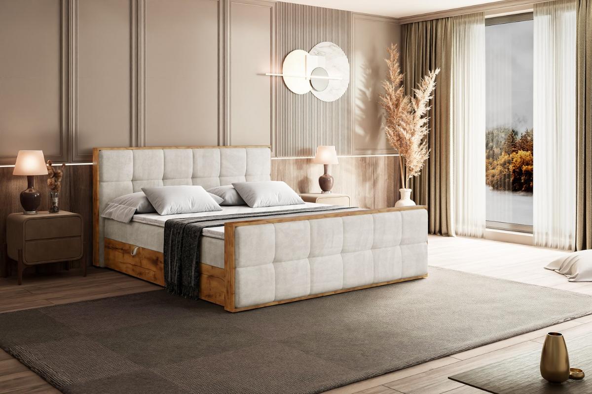 BOXBETT mit Matratze H3 und Lattenrost - LOLLI7-Z - 180x200 - Beige Casablanca - Beige, Holzwerkstoff (180/200cm) - ALTDECOR