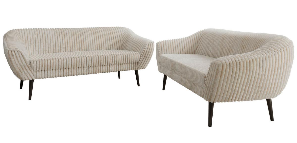 SITZGARNITUR PIRS 3+3 - Beige Cord - Schwarze Beine - Beige/Creme, Holzwerkstoff/Textil (180/75/74cm) - MKS