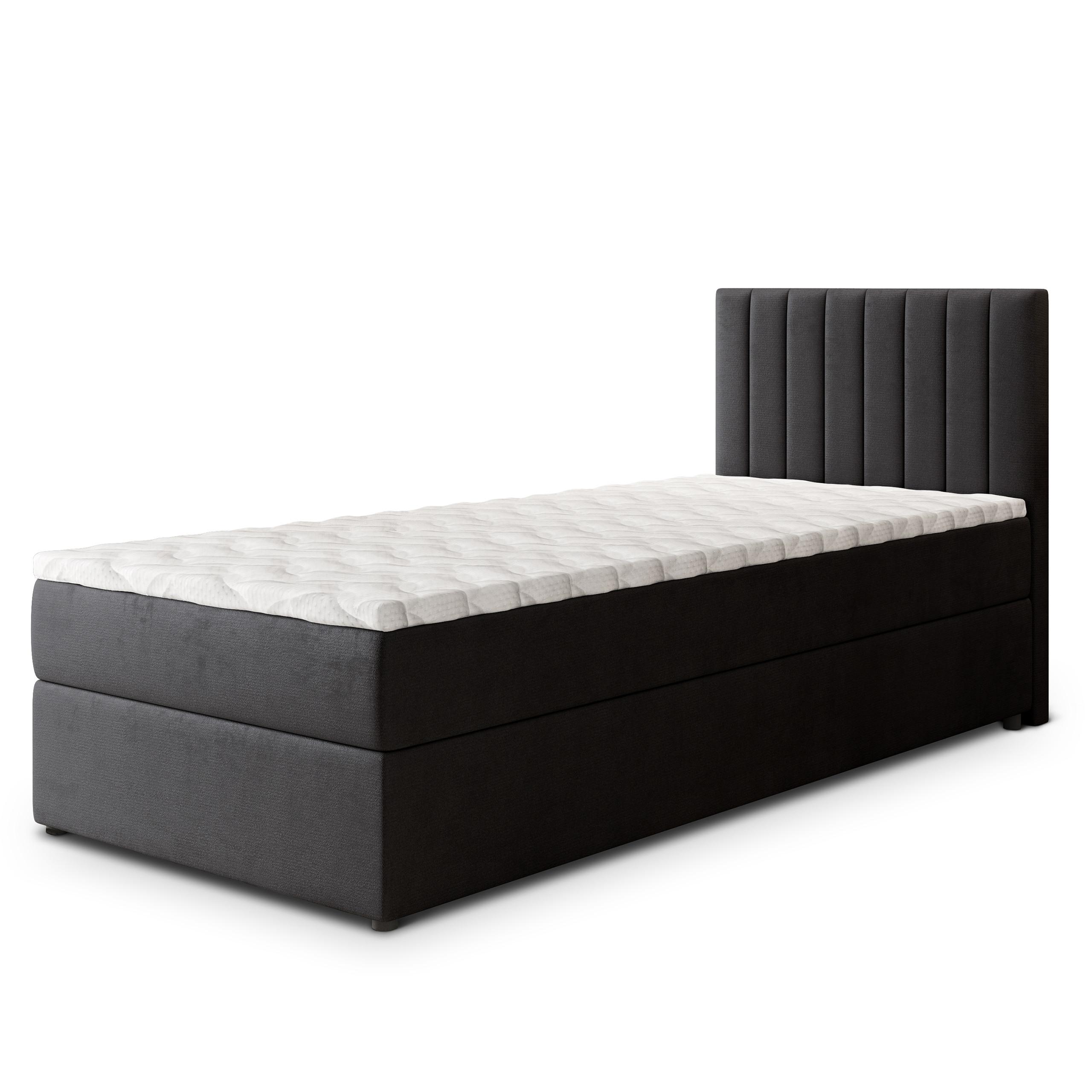 BOXBETT BRESEL 100 100x200 cm mit Matratze und Topper, H2+H3 - Schwarz - Schwarz, Holz (100/200cm) - MASSENO